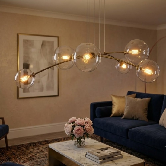 Maytoni lampadario moderno ottone sei sfere vetro trasparente