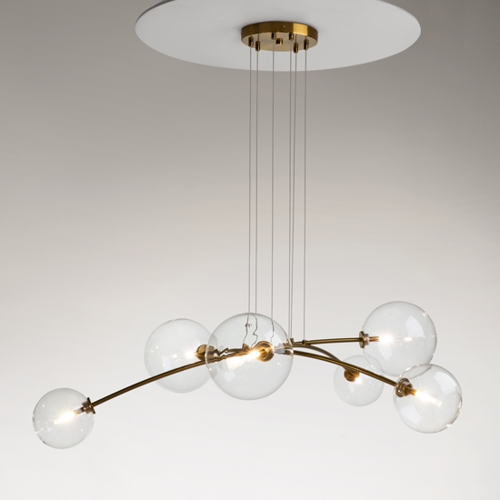 Maytoni lampadario moderno ottone sei sfere vetro trasparente