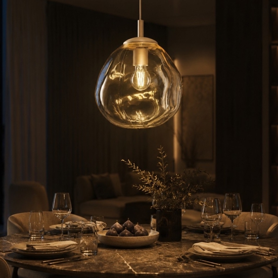 Lampada a sospensione sfera in vetro cognac 25cm design moderno