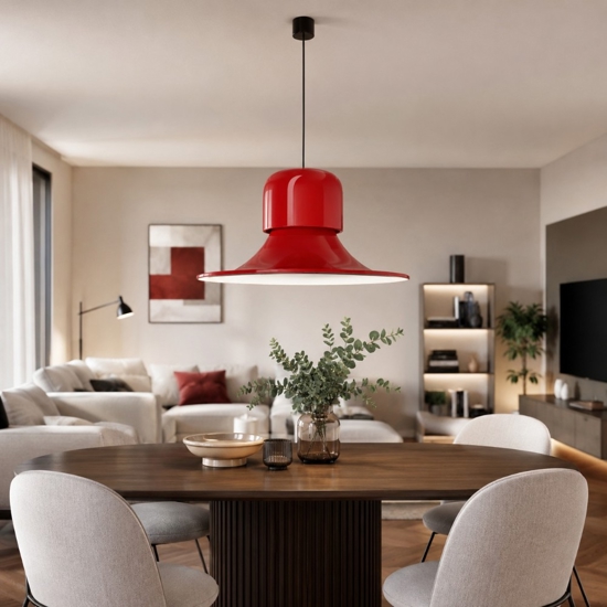 Lampadario per tavolo da pranzo stilnovo campana rosso led cct