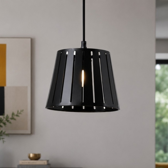 Lampada pendente nero sospensione cono design moderna fp