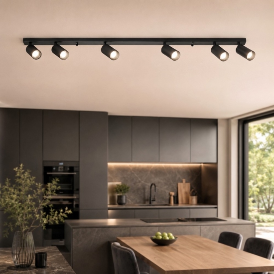 Plafoniera nera da cucina con 6 faretti orientabili isyluce