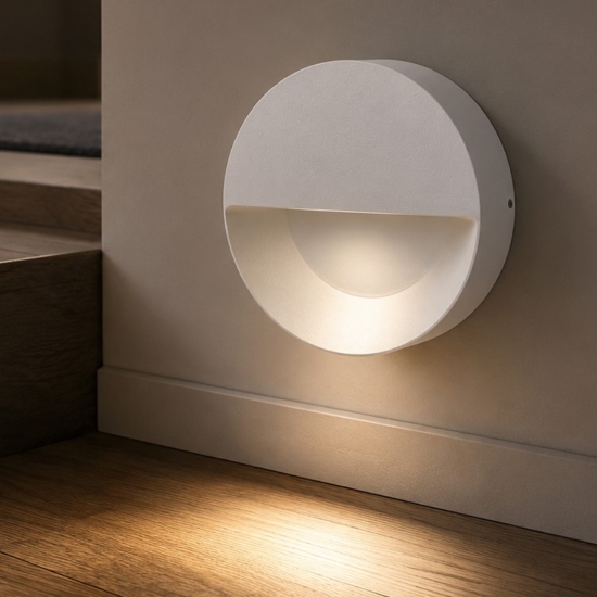 Segnapasso led da esterno a parete rotondo bianco led 6w 3000k