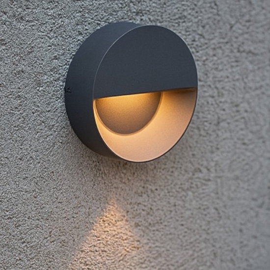 Segnapasso rotondo a parete per esterno grafite led 6w 3000k