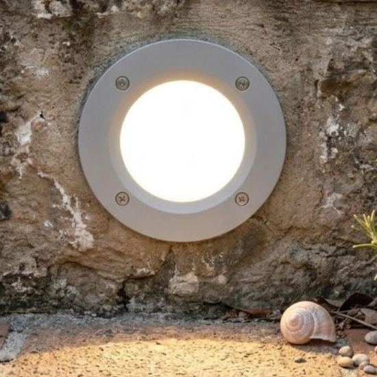 Top light parma segnapasso da incasso parete per esterno bianco rotondo anti corrosione ip66