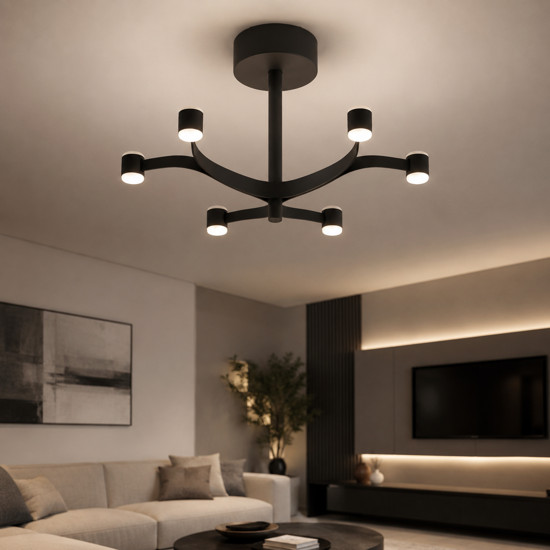 Plafoniera moderna nera fronda stilnovo 6 luci dali led 2700k