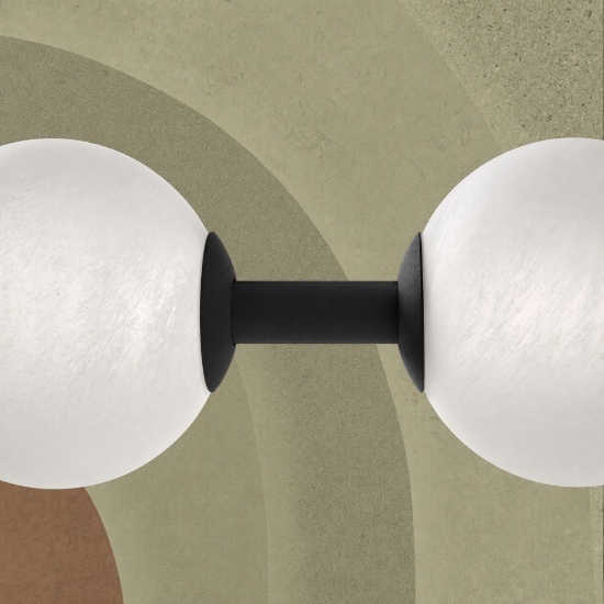 Lampadario nero sfere di vetro effetto alabastro moderno per sala da pranzo