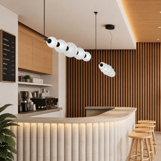Lampadario nero sfere di vetro effetto alabastro moderno per sala da pranzo