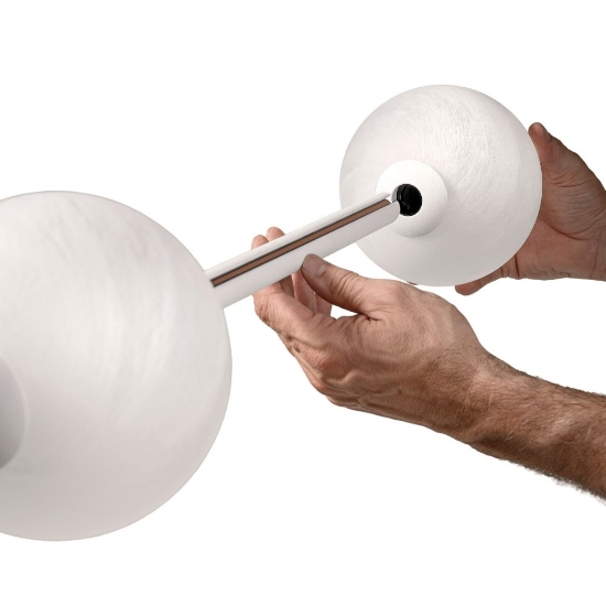 Lampadario bianco a sospensione sfere vetro effetto alabastro per soggiorno moderno