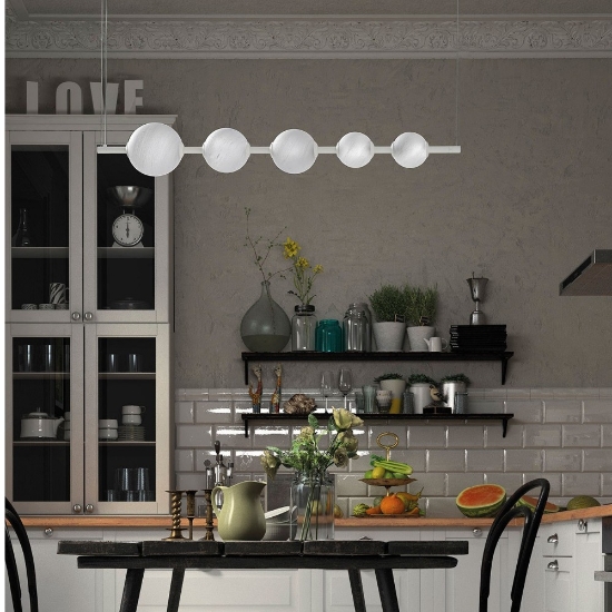 Lampadario bianco a sospensione sfere vetro effetto alabastro per soggiorno moderno