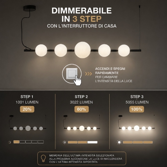 Lampadario bianco a sospensione sfere vetro effetto alabastro per soggiorno moderno