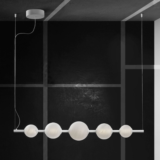 Lampadario bianco a sospensione sfere vetro effetto alabastro per soggiorno moderno