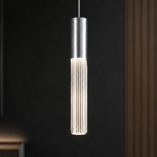 Lampada a sospensione pendente grigio alluminio cilindro led cct 3000k 4000k moderna