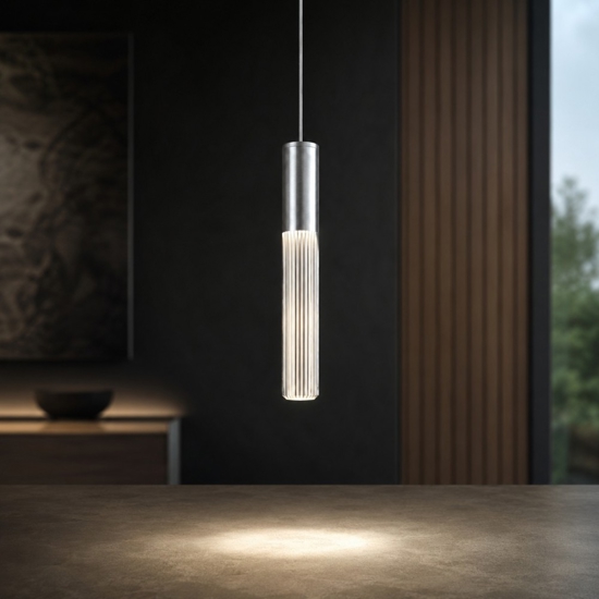 Lampada a sospensione pendente grigio alluminio cilindro led cct 3000k 4000k moderna