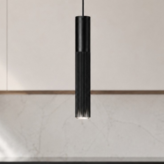 Lampada a sospensione nero rigato biemissione led cct 3000k 4000k cri90 moderna