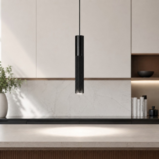 Lampada a sospensione nero rigato biemissione led cct 3000k 4000k cri90 moderna
