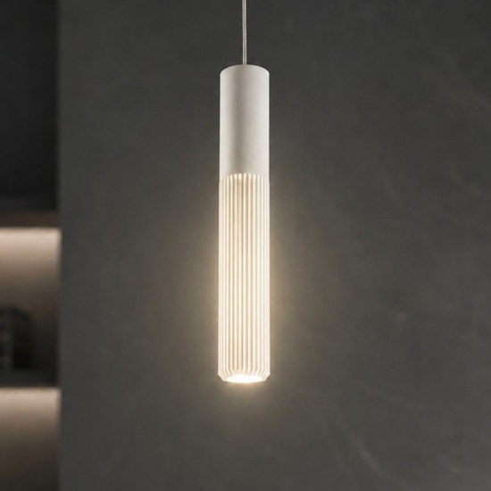 Lampada a sospensione cilindro rigato bianco led cct 3000k 4000k biemissione cri90