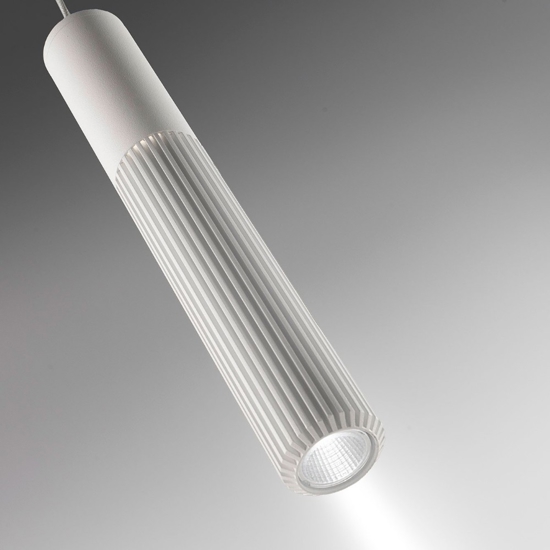 Lampada a sospensione cilindro rigato bianco led cct 3000k 4000k biemissione cri90