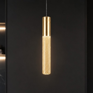 Lampada a sospensione cilindro oro anticato rigato led cct 3000k 4000k moderna