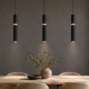 Lampadario barra con 3 pendenti nero cilindri rigati led cct 3000k 4000k per tavolo da pranzo