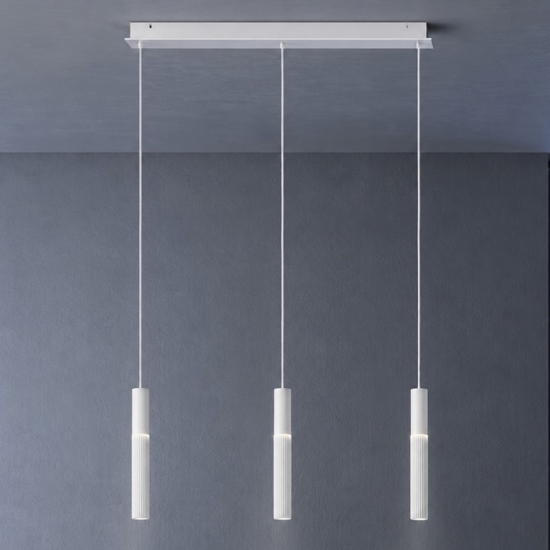 Lampadario barra 3 cilindri a sospensione bianco led cct 3000k 4000k per tavolo sala da pranzo moderno