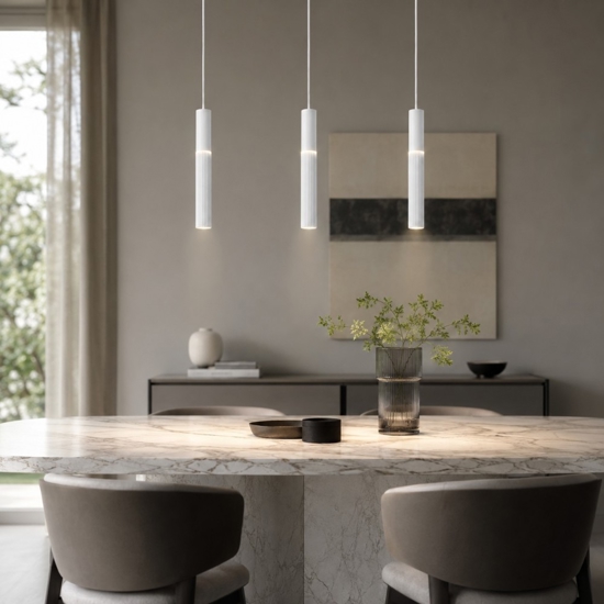 Lampadario barra 3 cilindri a sospensione bianco led cct 3000k 4000k per tavolo sala da pranzo moderno