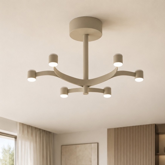 Plafoniera moderna 6 luci tortora fronda stilnovo led cct dali push