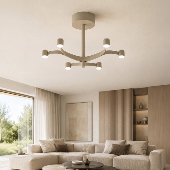 Plafoniera moderna 6 luci tortora fronda stilnovo led cct dali push