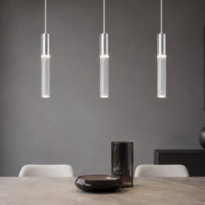 Lampadario barra con 3 lampade pendenti cilindri alluminio per sala da pranzo