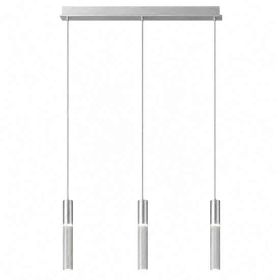 Lampadario barra con 3 lampade pendenti cilindri alluminio per sala da pranzo