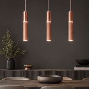 Lampadario barra a 3 lampade pendenti cilindri bronzo led cct 3000k 4000k per soggiorno moderno