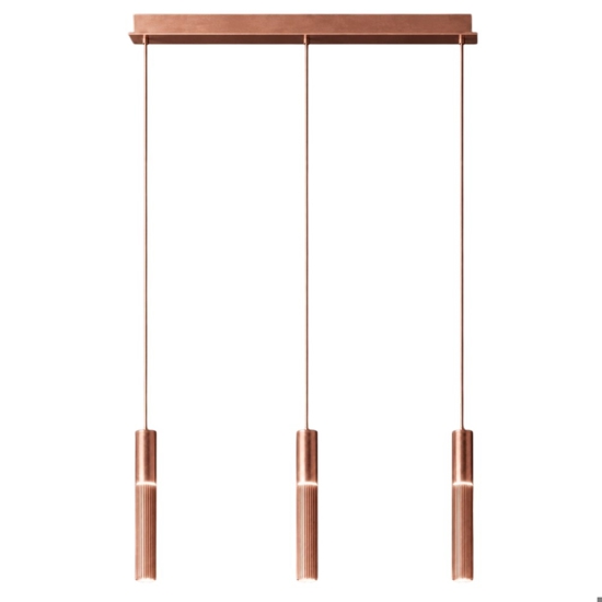 Lampadario barra a 3 lampade pendenti cilindri bronzo led cct 3000k 4000k per soggiorno moderno