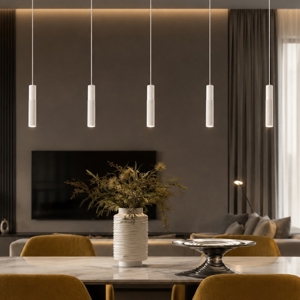 Lampadario a barra con 5 lampade cilindri bianco led cct 3000k 4000k per soggiorno moderno