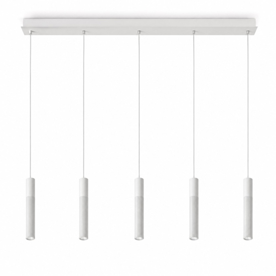 Lampadario a barra con 5 lampade cilindri bianco led cct 3000k 4000k per soggiorno moderno