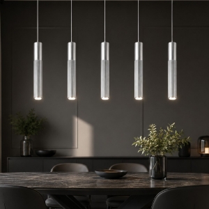 Lampadario a barra con 5 lampade a sospensione alluminio per tavolo sala da pranzo moderna