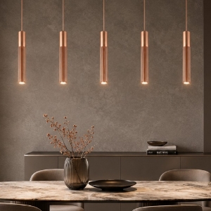 Lampadario con 5 lampade a sospensioni cilindri bronzo per soggiorno contemporaneo