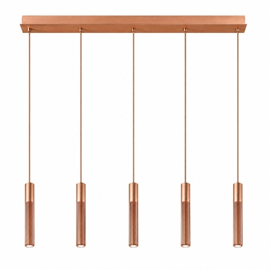 Lampadario con 5 lampade a sospensioni cilindri bronzo per soggiorno contemporaneo