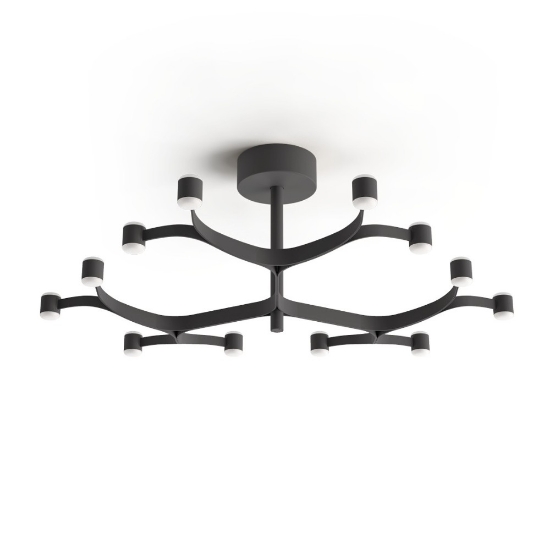 Plafoniera moderna 12 luci nera led 2700k fronda stilnovo