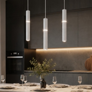 Lampadario 3 pendenti bianco cilindri led cct 3000k 4000k per tavolo cucina moderna