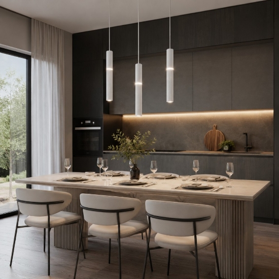 Lampadario 3 pendenti bianco cilindri led cct 3000k 4000k per tavolo cucina moderna