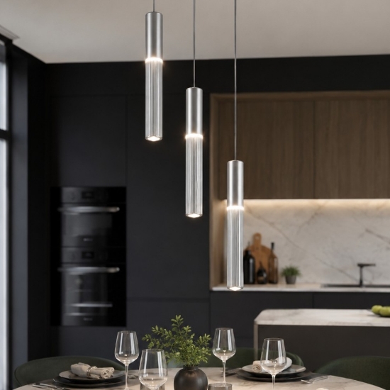 Lampadario 3 cilindri pendenti a grappolo moderni alluminio per sala da pranzo