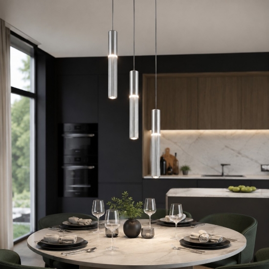 Lampadario 3 cilindri pendenti a grappolo moderni alluminio per sala da pranzo