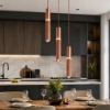 Lampadario 3 pendenti led 3000k 4000k cilindri bronzo a grappolo