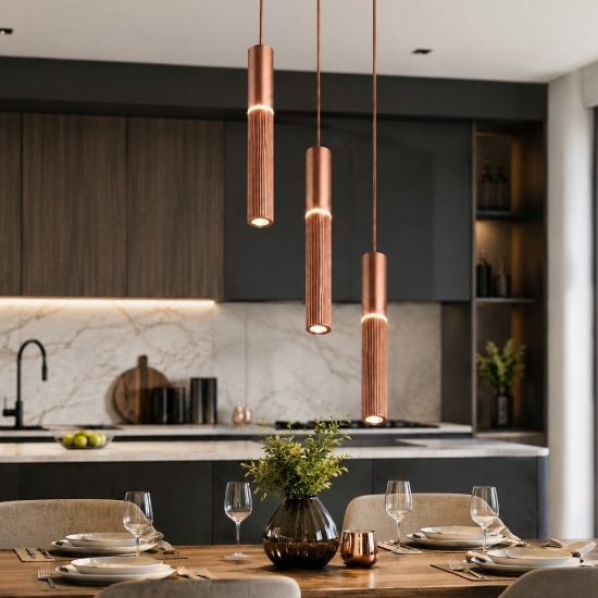Lampadario 3 pendenti led 3000k 4000k cilindri bronzo a grappolo