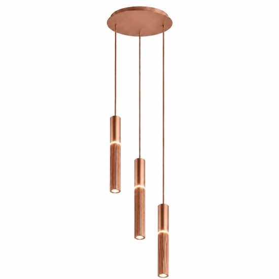 Lampadario 3 pendenti led 3000k 4000k cilindri bronzo a grappolo