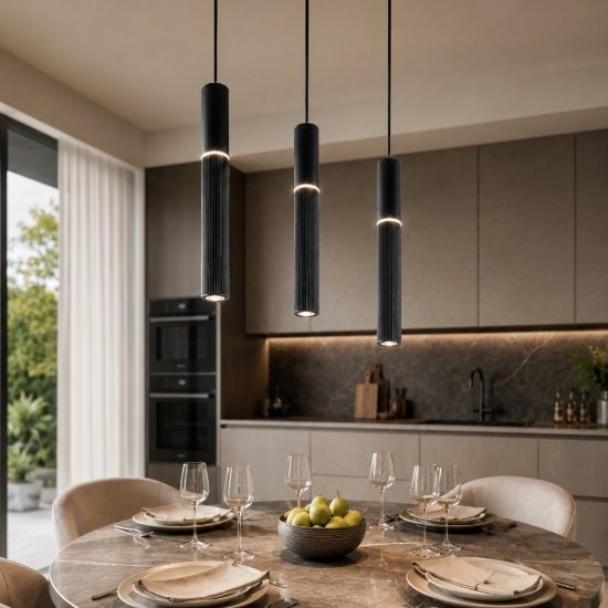 Lampadario a sospensione nero 3 pendenti cilindri led cct 3000k 4000k per tavolo sala da pranzo