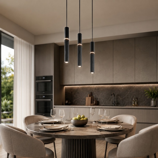 Lampadario a sospensione nero 3 pendenti cilindri led cct 3000k 4000k per tavolo sala da pranzo
