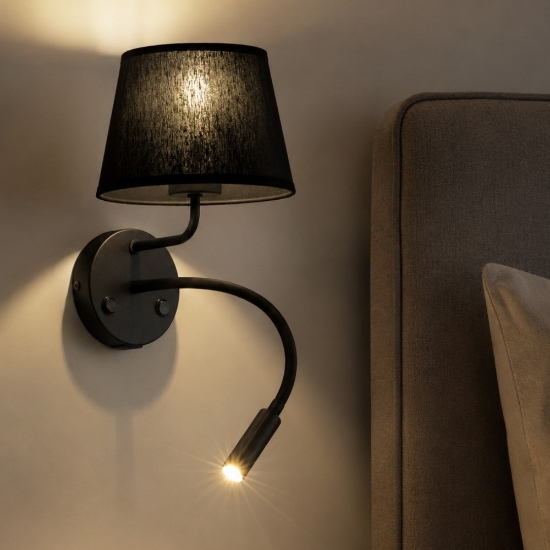 Applique con interruttore doppia luce presa usb nero da comodino per camera da letto