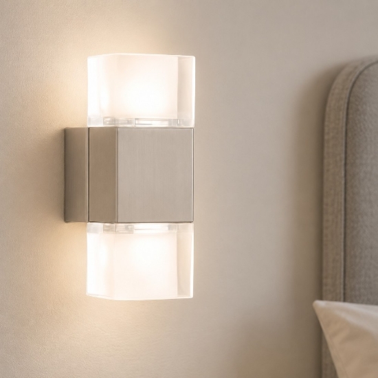 Applique da comodino con interruttore grigio cubi vetro led fp 3000k