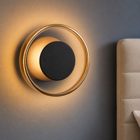 Applique per camera da letto tonda led 10w 3000k nero opaco